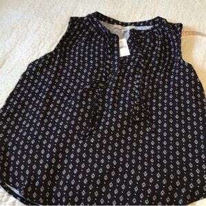 Loft  Black Patterned Sleeveless Top